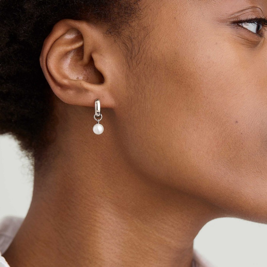 Earrings | Mejuri Single Pearl Hoop Charm