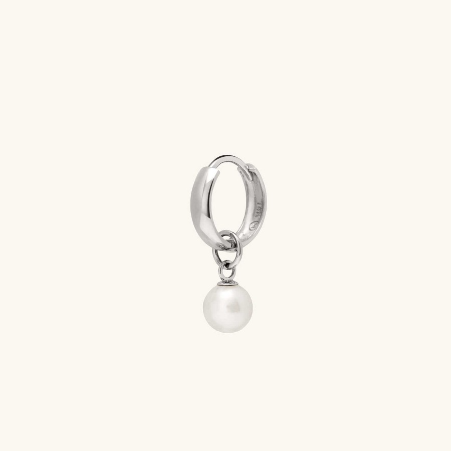 Earrings | Mejuri Single Pearl Hoop Charm