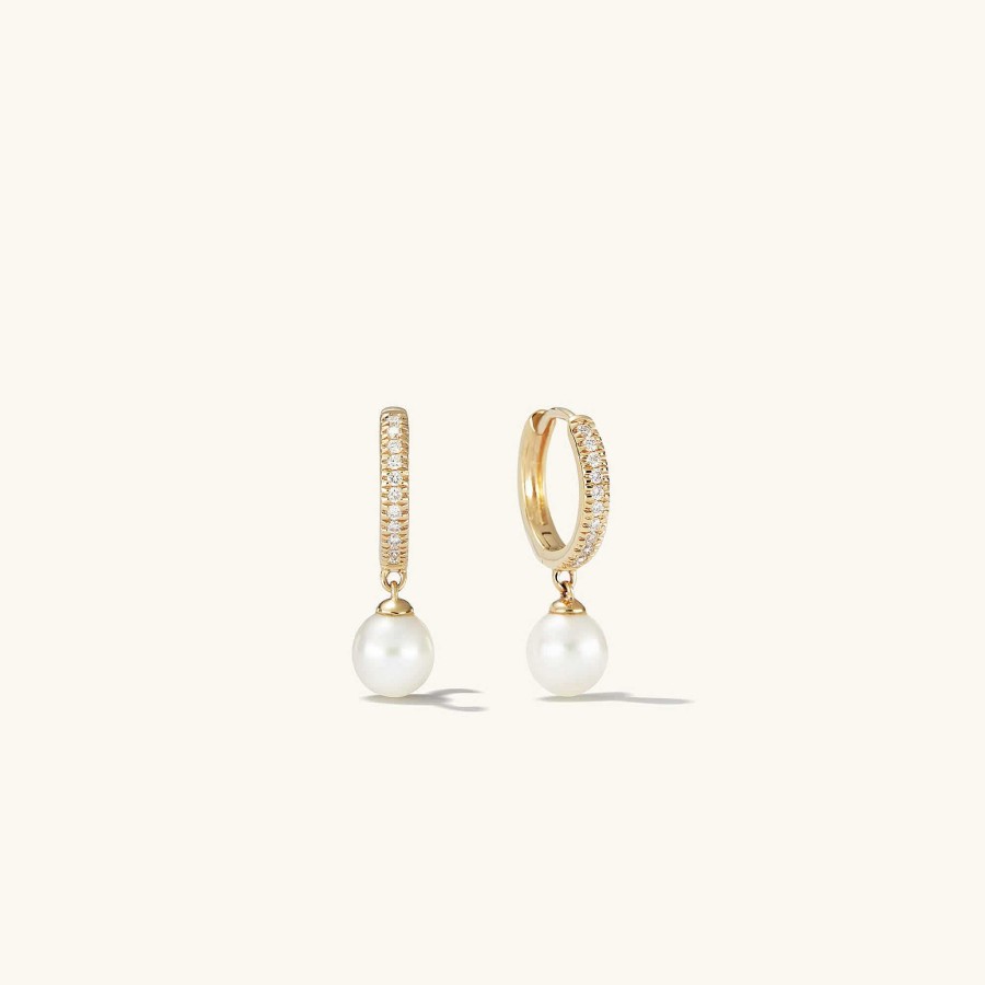 Earrings | Mejuri Pav Diamond Pearl Huggies