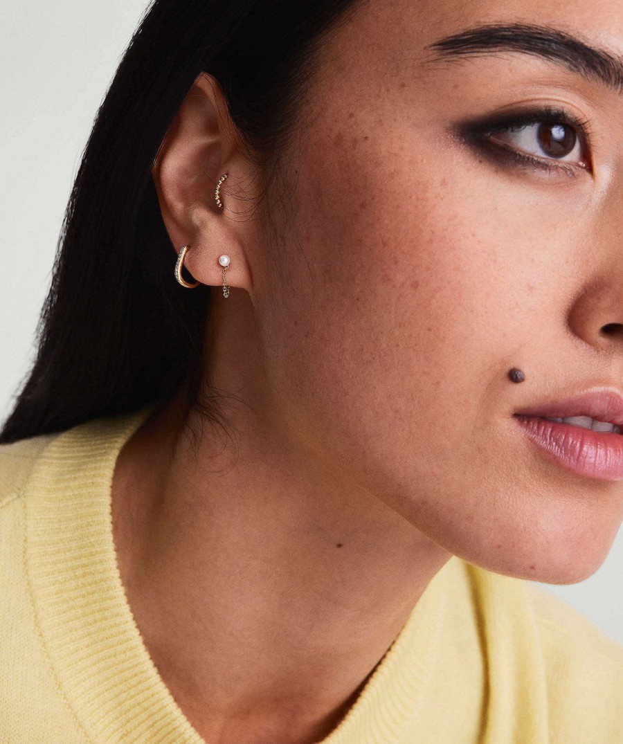 Earrings | Mejuri Single Pearl Chain Stud