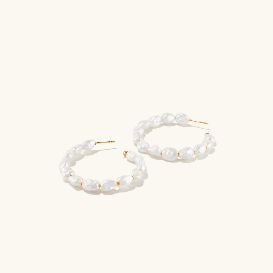 Earrings | Mejuri Bold Pearl Hoop Earrings