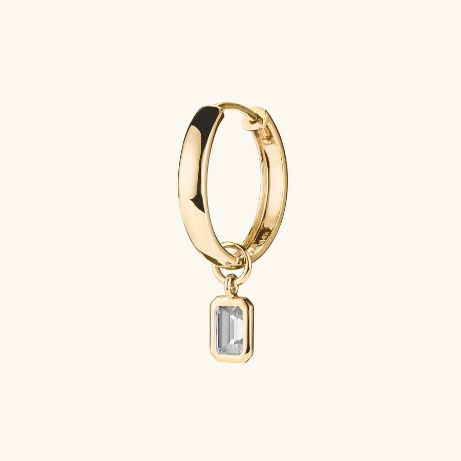 Earrings | Mejuri Single Emerald Cut Gemstone Hoop Charm