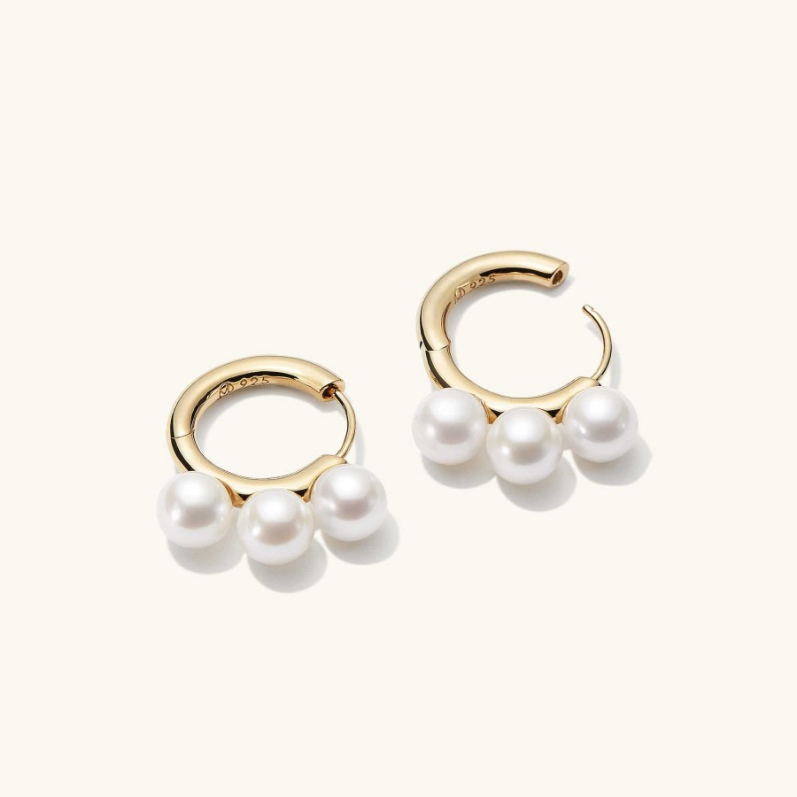 Earrings | Mejuri Bold Pearl Trio Hoop Earrings