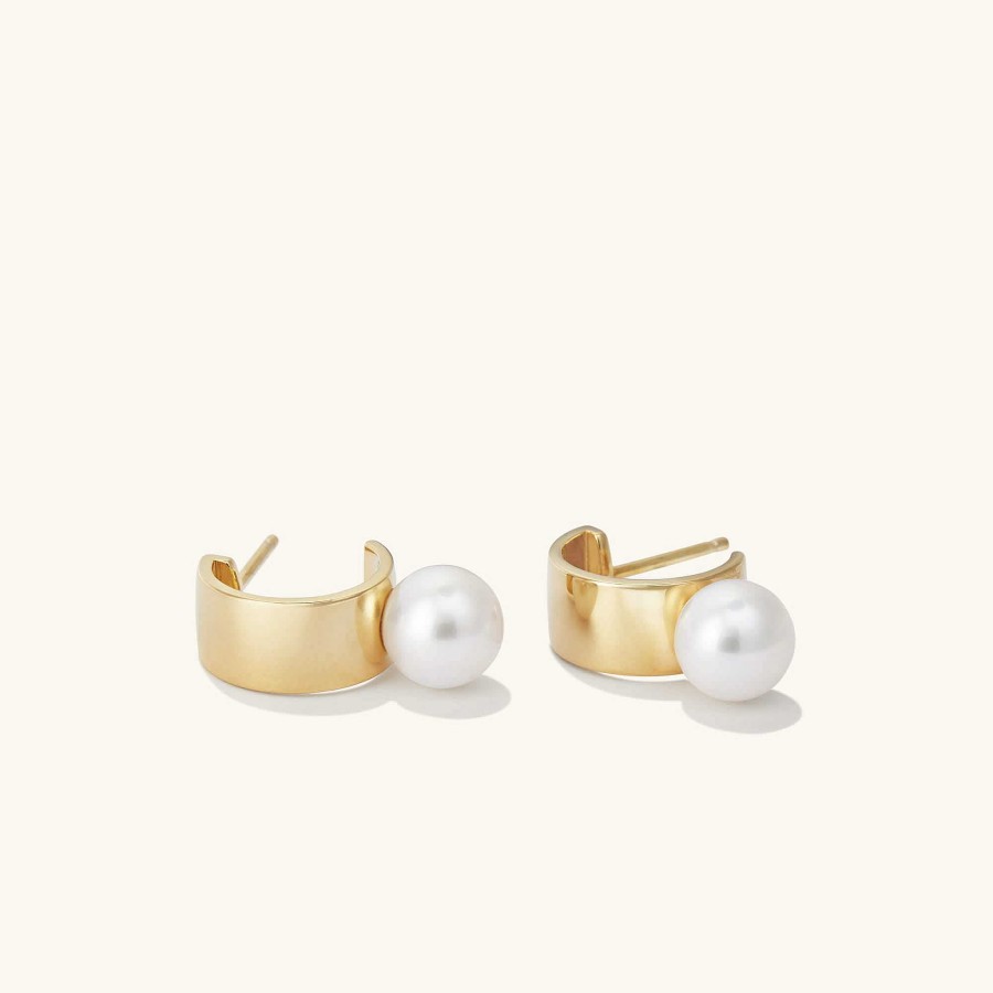 Earrings | Mejuri Bold Pearl Huggies