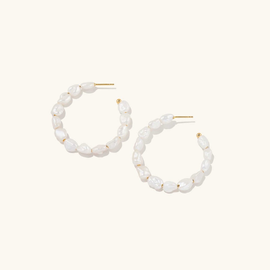 Earrings | Mejuri Bold Pearl Hoop Earrings