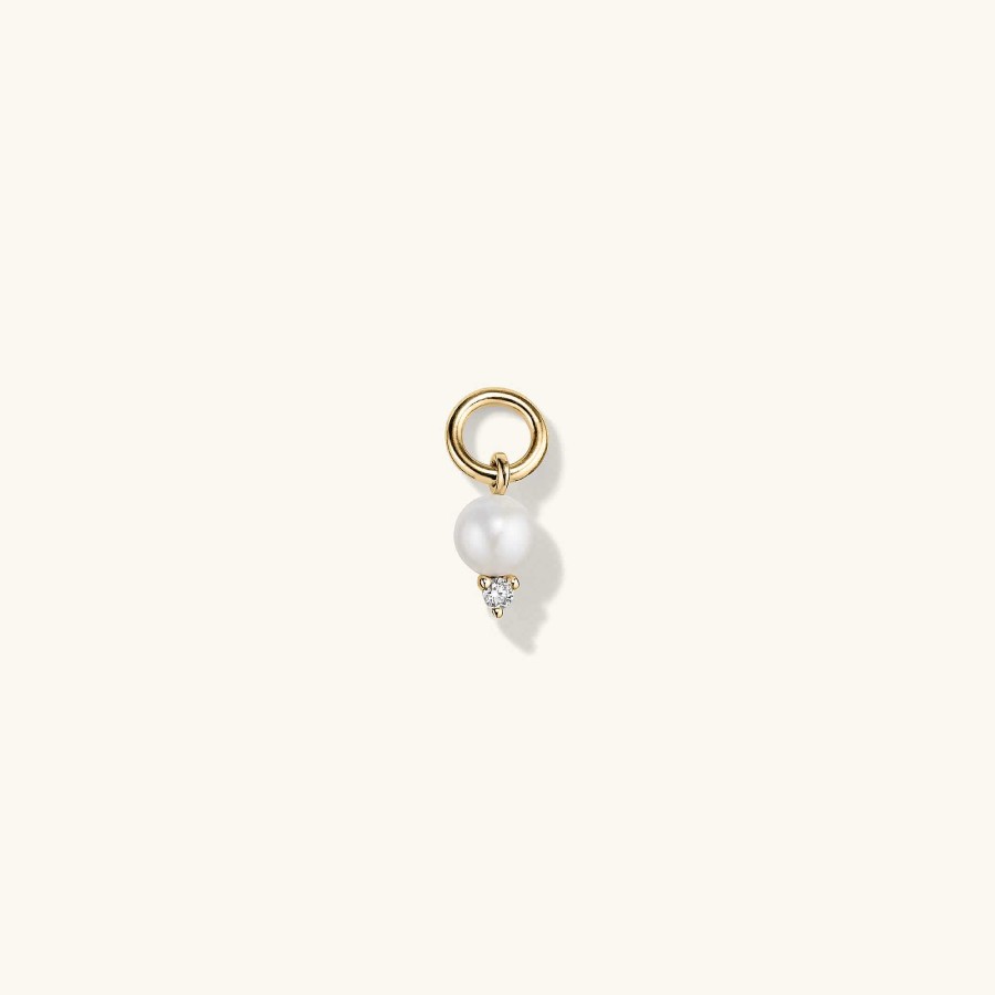 Earrings | Mejuri Single Diamond And Pearl Hoop Charm