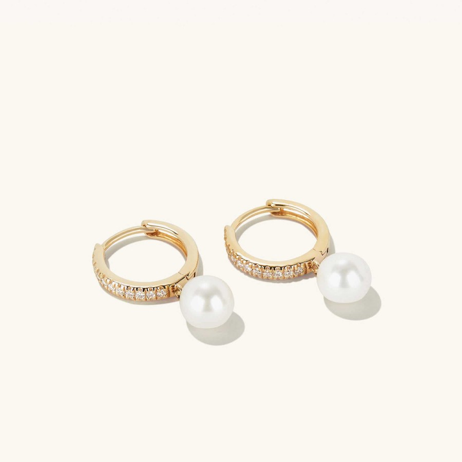 Earrings | Mejuri Pav Diamond Pearl Huggies